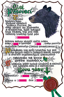 Pasovací list na lovce zvěře medvědí v kanadě A3 2249